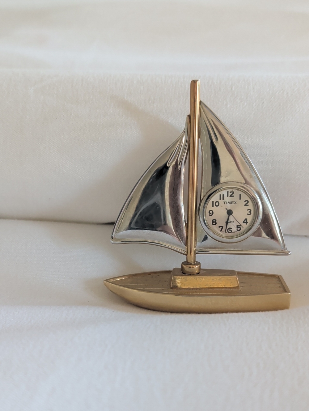 vintage Brass Gold and Silver Sailboat Timex Clock Accent